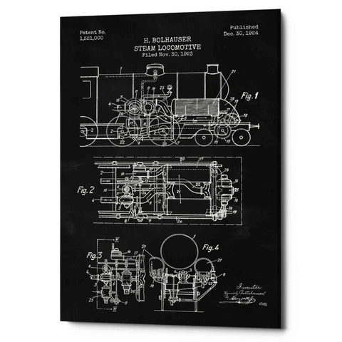 Image of 'Steam Locomotive Blueprint Chalkboard Patent' Canvas Wall Art