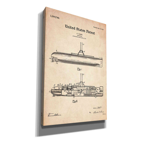 Image of 'Submarine Blueprint Patent Parchment' Canvas Wall Art