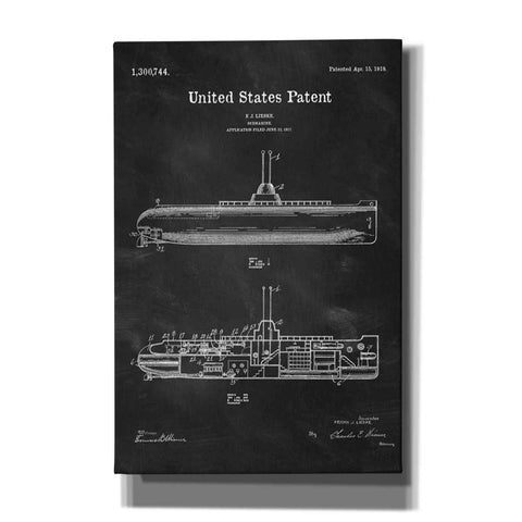 Image of 'Submarine Blueprint Patent Chalkboard' Canvas Wall Art