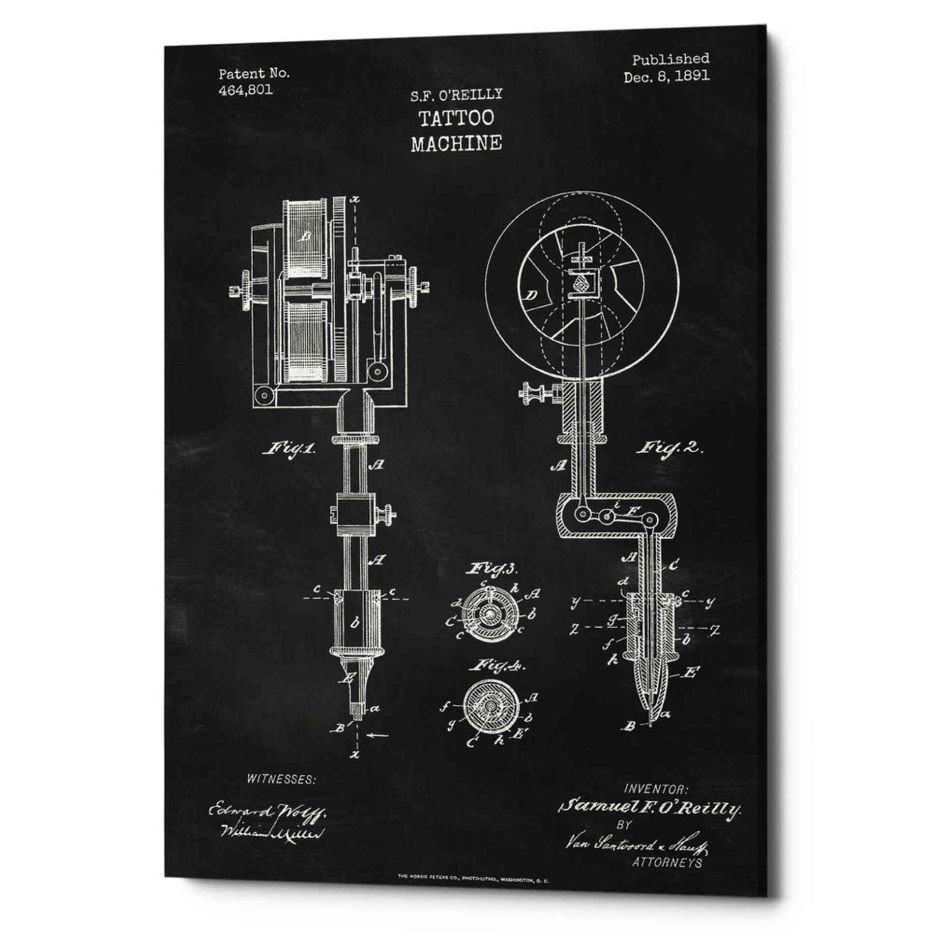 'Tattoo Machine Blueprint Patent Chalkboard' Canvas Wall Art