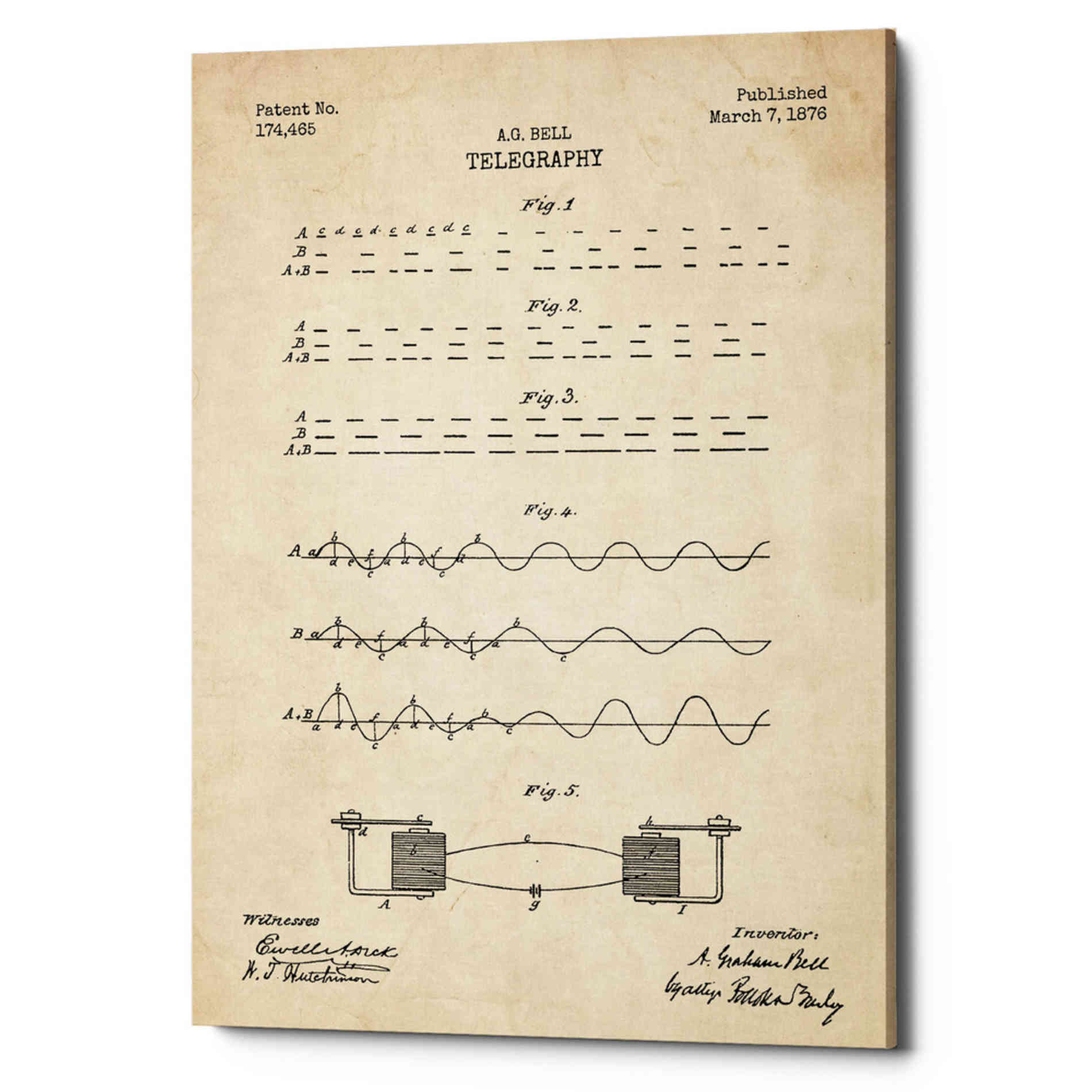 'Telegraphy Blueprint Patent Parchment' Canvas Wall Art