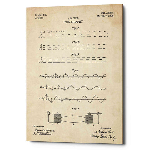Image of 'Telegraphy Blueprint Patent Parchment' Canvas Wall Art