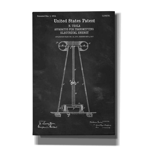 Image of 'Tesla Apparatus for Transmitting Electrical Energy Blueprint Patent Chalkboard' Canvas Wall Art