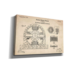 'Tesla Electro Magnetic Motor Blueprint Patent Parchment' Canvas Wall Art