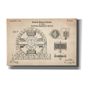 'Tesla Electro Magnetic Motor Blueprint Patent Parchment' Canvas Wall Art
