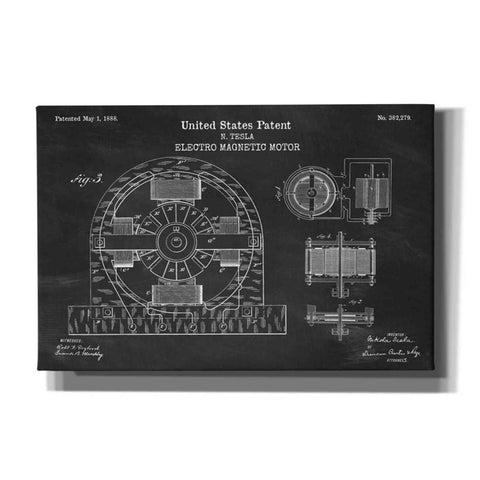 Image of 'Tesla Electro Magnetic Motor Blueprint Patent Chalkboard' Canvas Wall Art