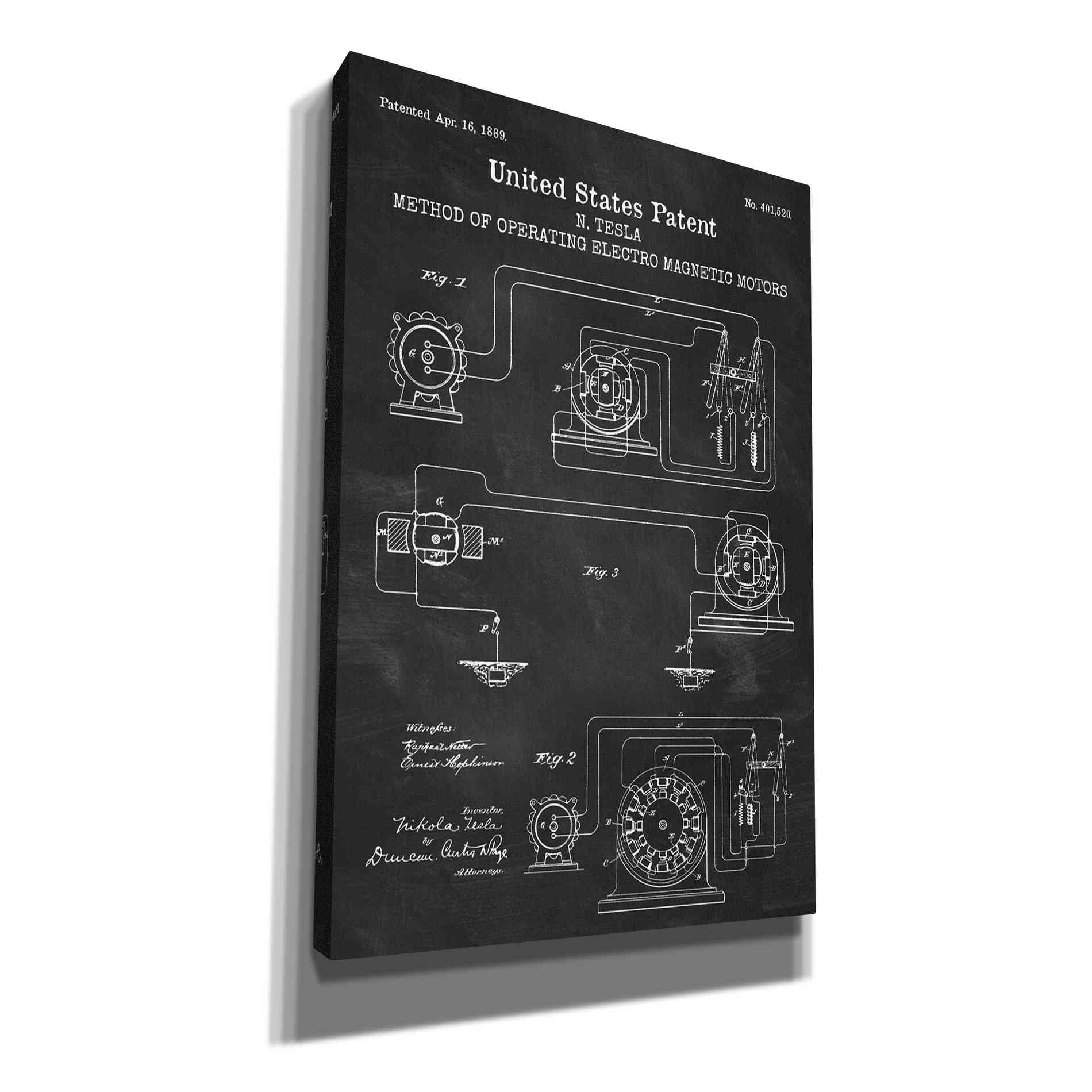 'Operating Tesla Motor Blueprint Patent Chalkboard' Canvas Wall Art