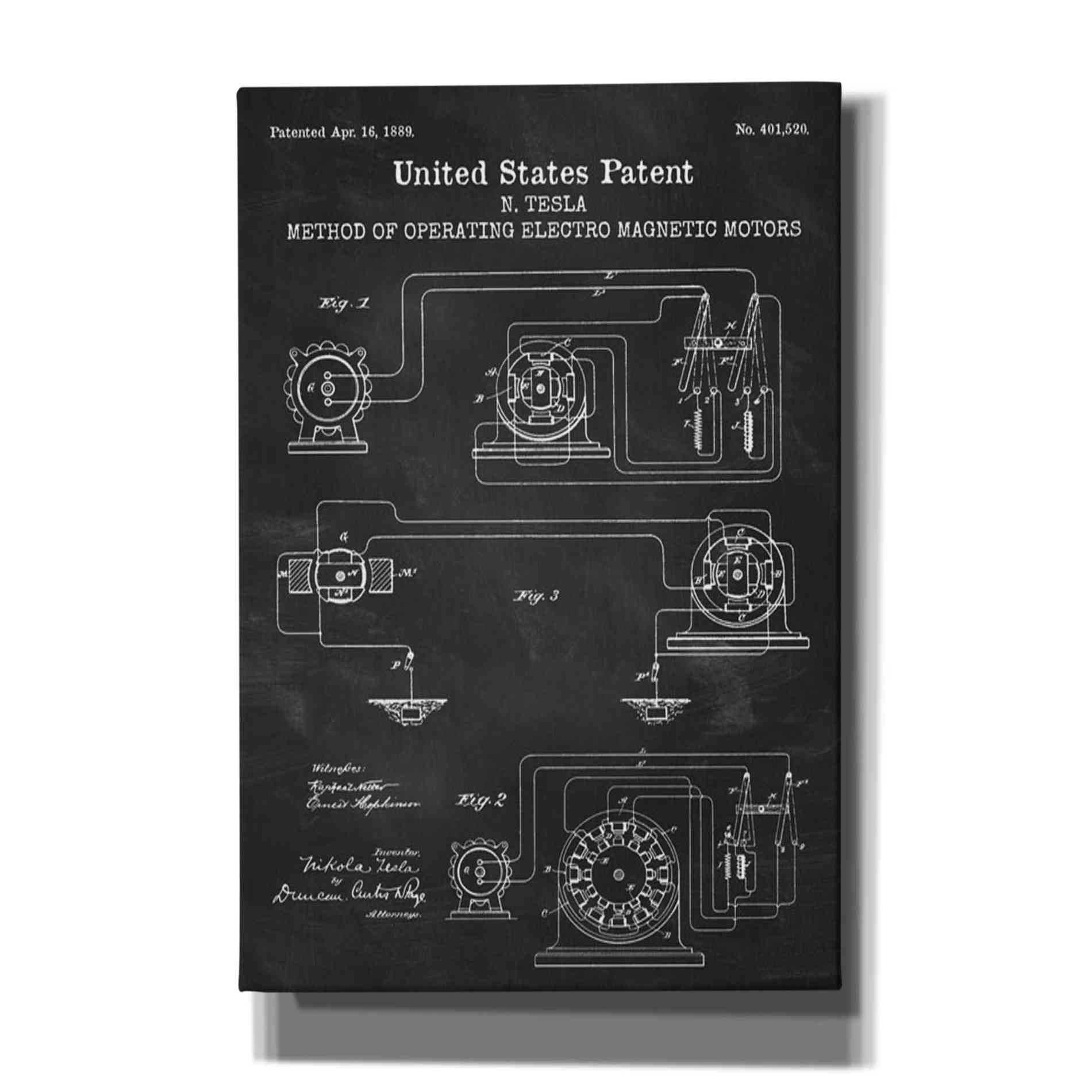 'Operating Tesla Motor Blueprint Patent Chalkboard' Canvas Wall Art