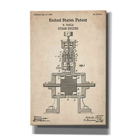 'Tesla Steam Engine Blueprint Patent Parchment' Canvas Wall Art