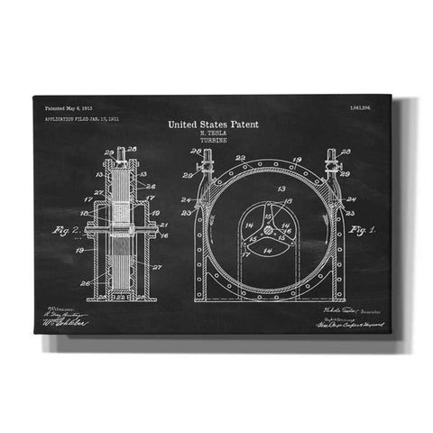 Image of 'Tesla Turbine Blueprint Patent Chalkboard' Canvas Wall Art