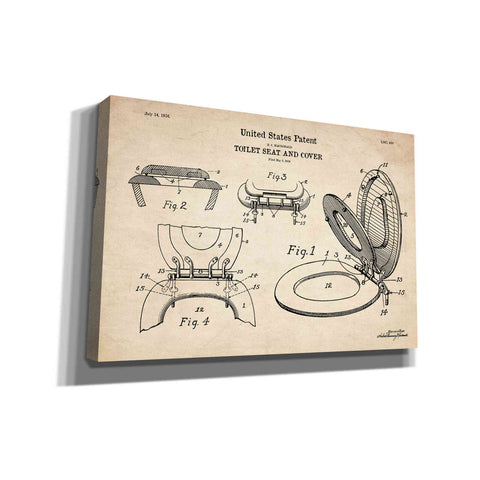 Image of 'Toilet Seat Cover Blueprint Patent Parchment' Canvas Wall Art