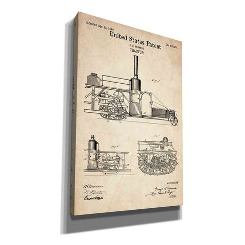 Image of 'Tractor Blueprint Patent Parchment' Canvas Wall Art