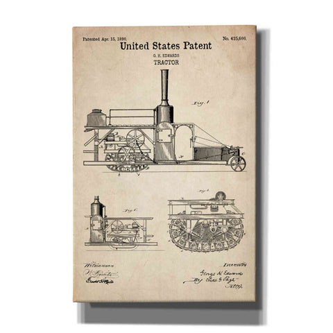Image of 'Tractor Blueprint Patent Parchment' Canvas Wall Art