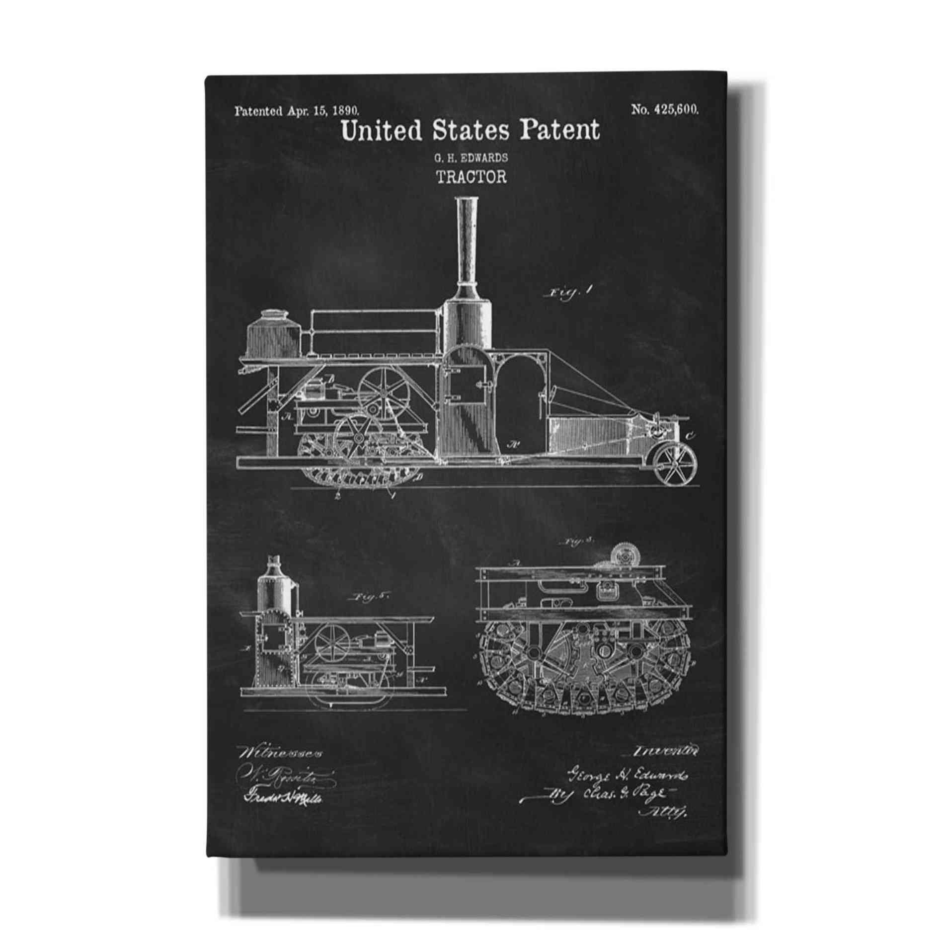 'Tractor Blueprint Patent Chalkboard' Canvas Wall Art