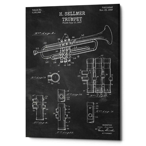 Image of 'Trumpet Blueprint Patent Chalkboard' Canvas Wall Art