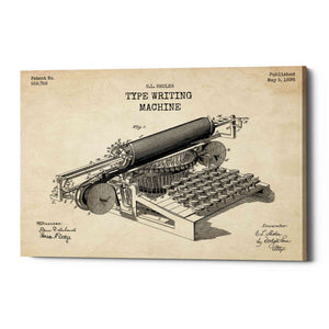 'Type Writing Machine Blueprint Patent Parchment' Canvas Wall Art