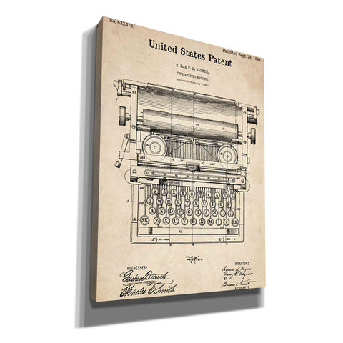 Image of 'Typewriter Vintage Patent Blueprint' Canvas Wall Art