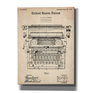 'Typewriter Vintage Patent Blueprint' Canvas Wall Art