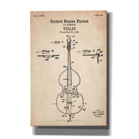 Image of 'Violin Blueprint Patent Parchment' Canvas Wall Art