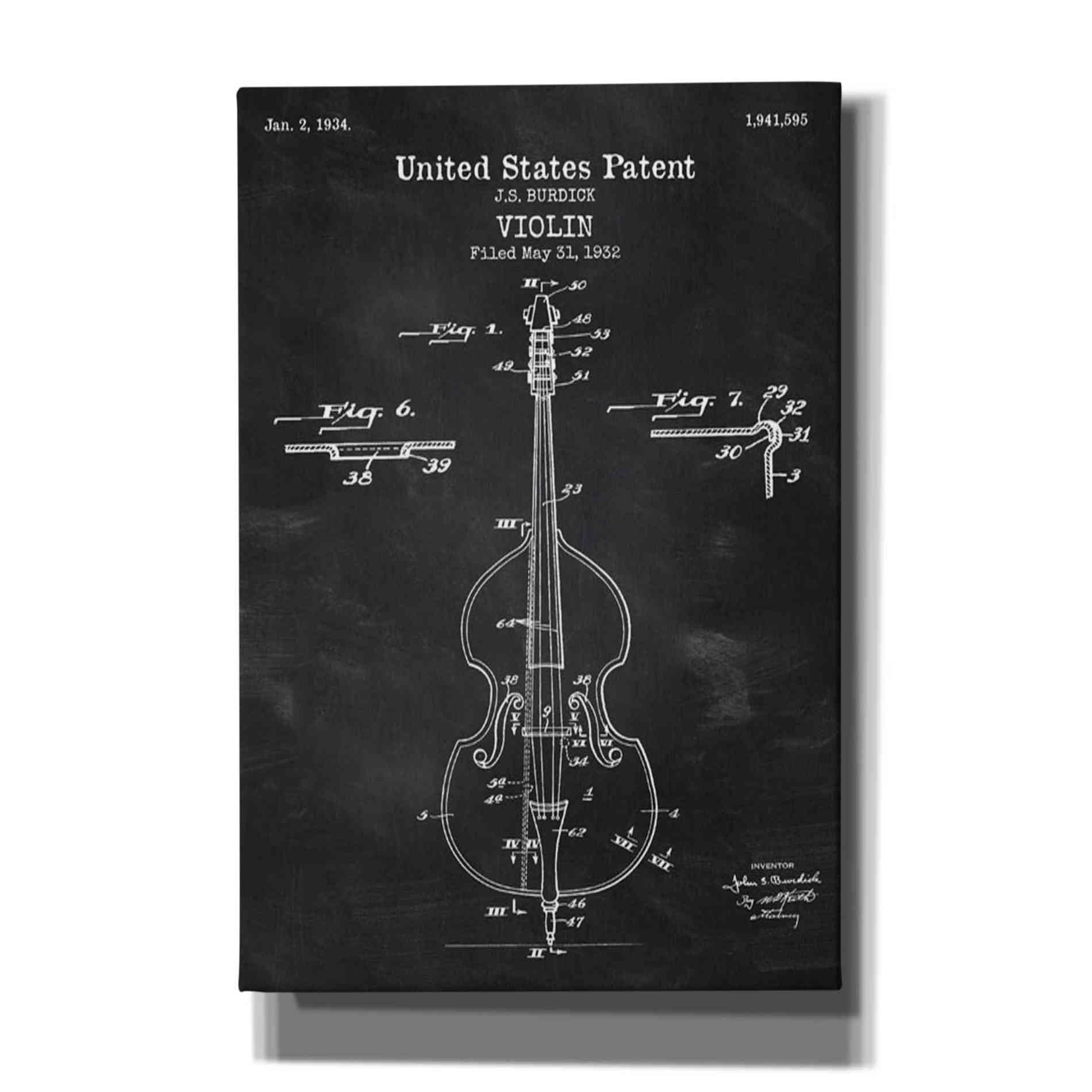 'Violin Blueprint Patent Chalkboard' Canvas Wall Art