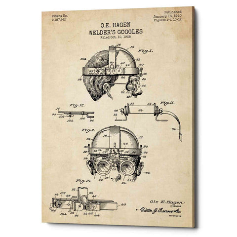 Image of 'Welding Goggles Blueprint Patent Parchment' Canvas Wall Art