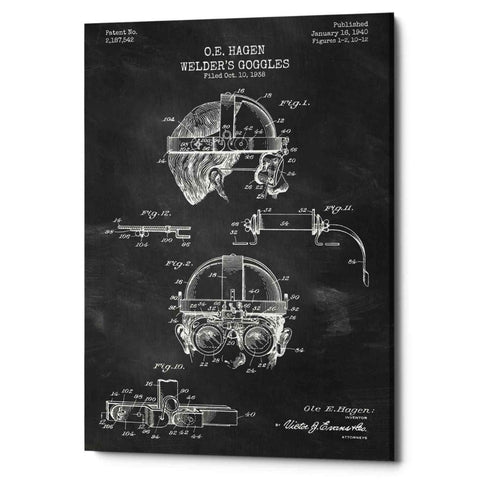 Image of 'Welding Goggles Blueprint Patent Chalkboard' Canvas Wall Art