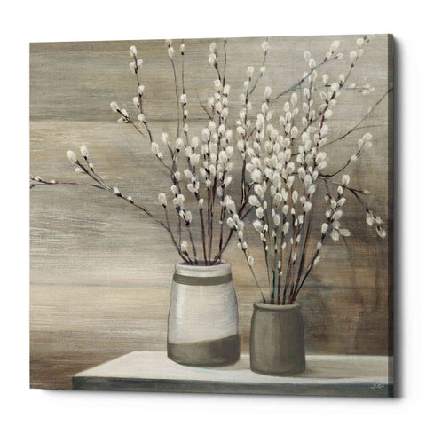 Image of 'Pussy Willow Still Life Gray Pots' by Julia Purinton, Canvas Wall Art
