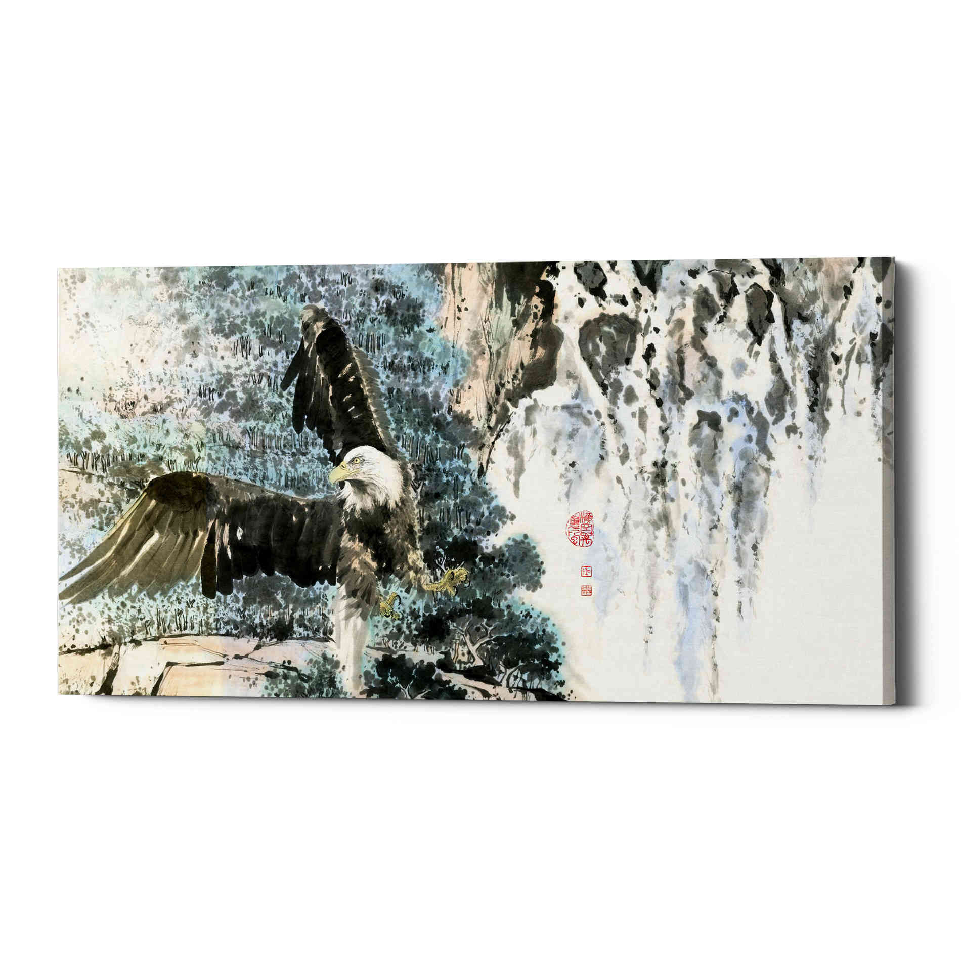 'Bald Eagle Over Cascading Waterfalls' by River Han, Canvas Wall Art