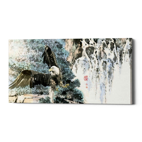 Image of 'Bald Eagle Over Cascading Waterfalls' by River Han, Canvas Wall Art