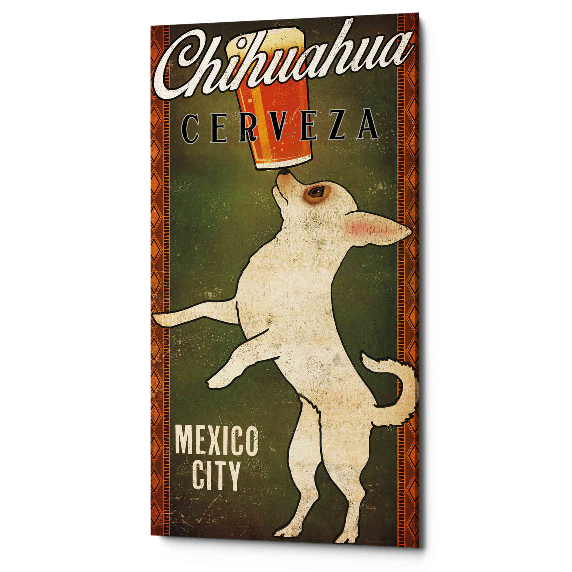 'White Chihuahua on Green' by Ryan Fowler, Canvas Wall Art