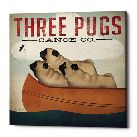 Image of 'Three Pugs in a Canoe v' by Ryan Fowler, Canvas Wall Art