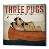 'Three Pugs in a Canoe v' by Ryan Fowler, Canvas Wall Art