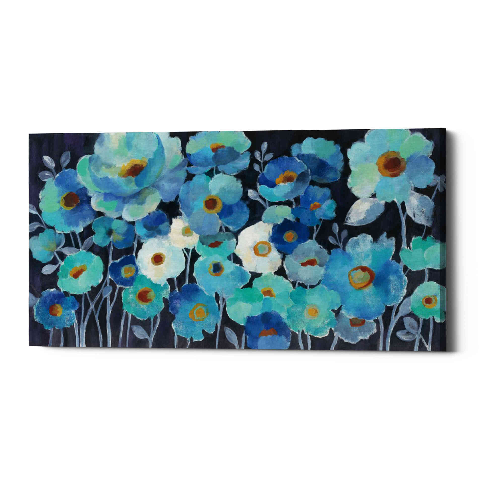 'Indigo Flowers' by Silvia Vassileva, Canvas Wall Art,Size 2 Landscape