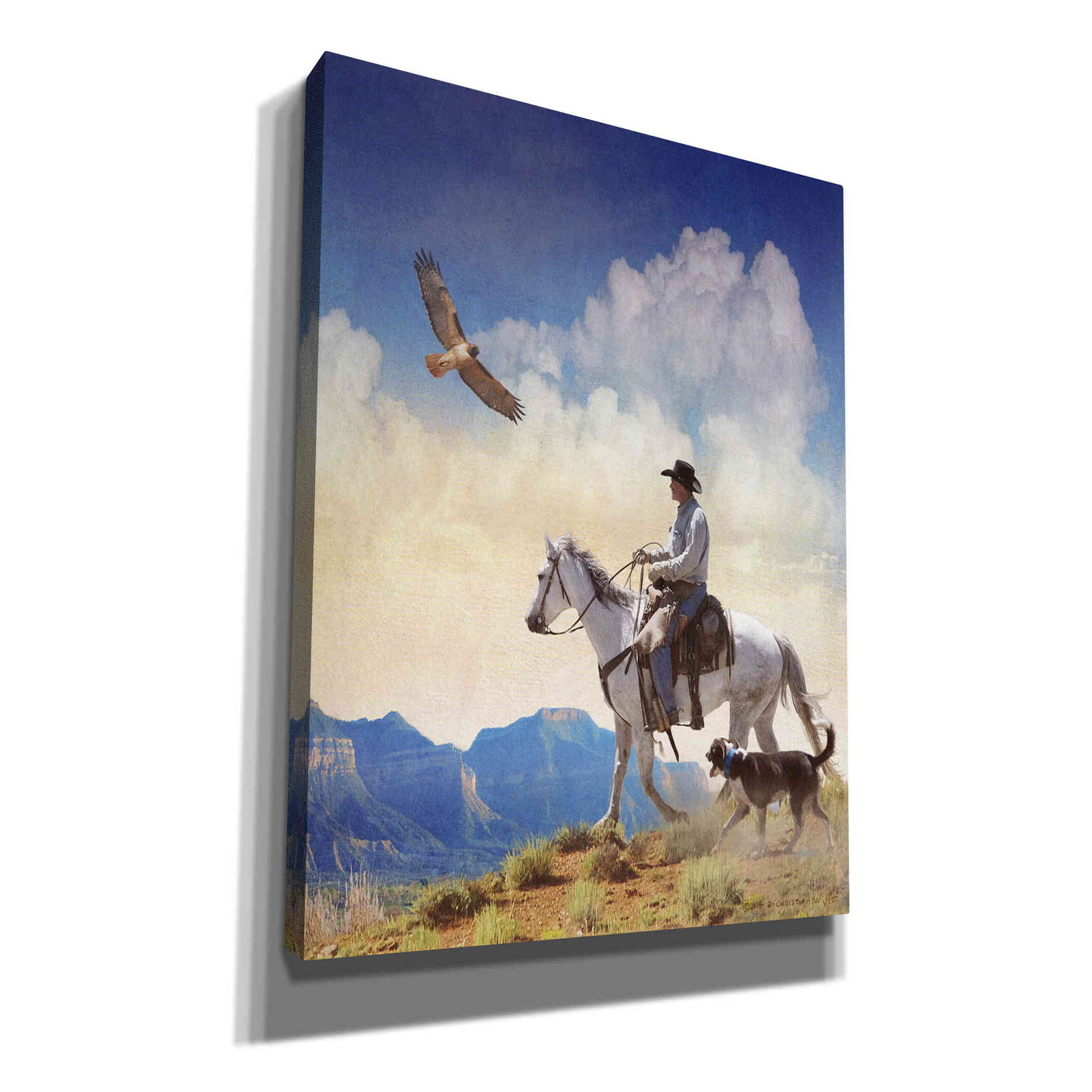 'Cowboy with Dog and Hawk' by Chris Vest, Giclee Canvas Wall Art