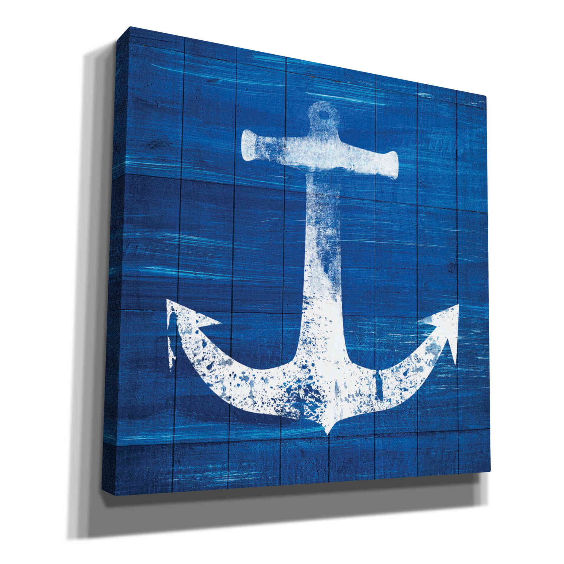'Blue and White Anchor' by Linda Woods, Canvas Wall Art