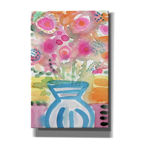 Image of 'Blue Vase Of Flowers' by Linda Woods, Canvas Wall Art