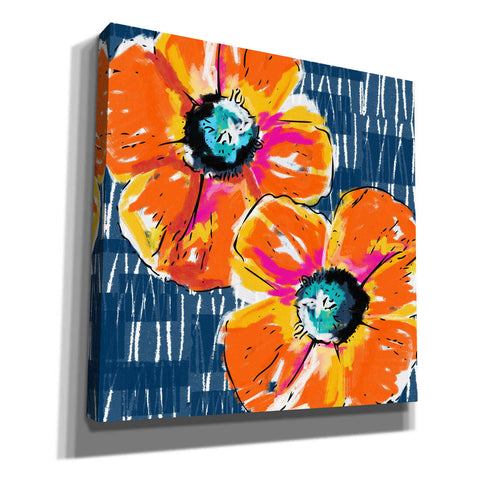 Image of 'Orange Poppies on Blue' by Linda Woods, Canvas Wall Art