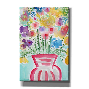 'Red Vase Of Flowers' by Linda Woods, Canvas Wall Art