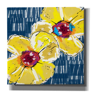 'Yellow Poppies on Blue' by Linda Woods, Canvas Wall Art